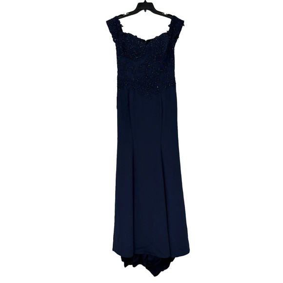 NWT Glow Blue Off the Shoulder Lace Sequin Gown Dress Size 10 Corset Train - Picture 4 of 9